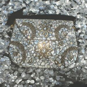 Moonlight Eclipse Mosaic Clutch With Iridescent Cracked Moonstone